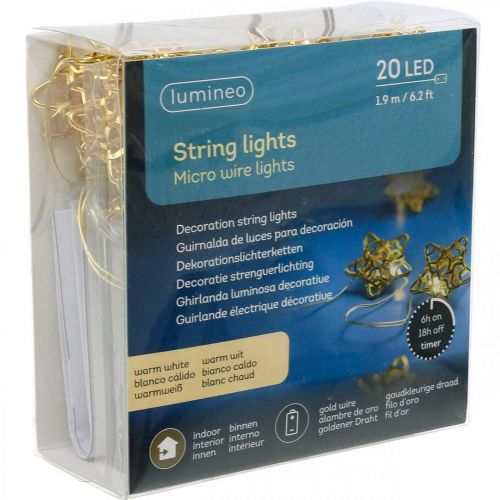 Produkt Gwiazdki łańcucha świetlnego LED micro LED timer wewnątrz złota 1,90 m