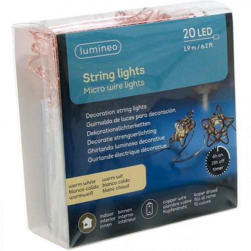 Produkt Łańcuch świetlny LED gwiazdki mikro LED timer wewnątrz miedzi 1,90 m