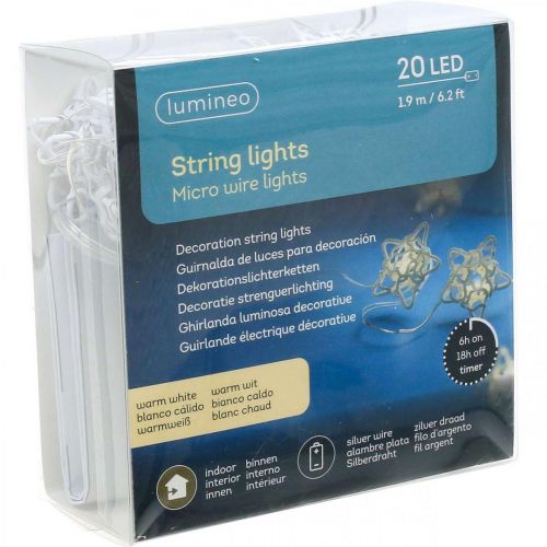 Produkt Łańcuch świetlny LED gwiazdki mikro LED timer wewnątrz biały 1,90 m