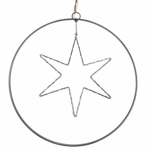 Floristik24 Gwiazda LED w ozdobnym pierścieniu do zawieszenia srebrny metal Ø30cm