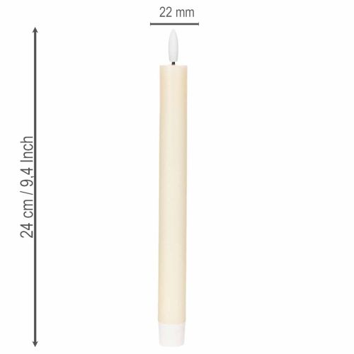 Świeca stożkowa LED w kolorze białym z ciepłym białym światłem, 24 cm, z timerem, 2 sztuki | Floristik24.pl