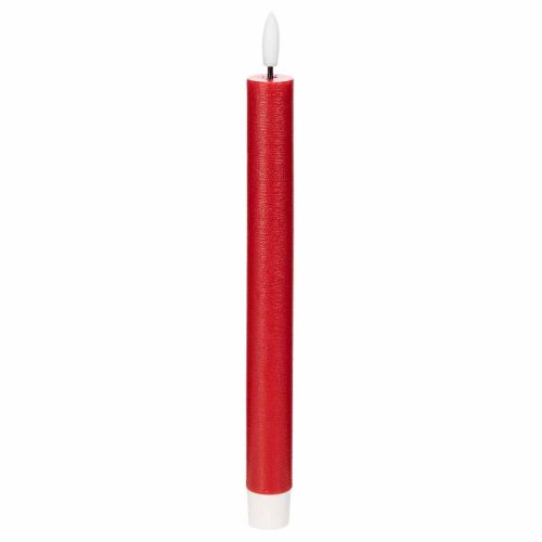 Świeca stożkowa LED, czerwona z ciepłym białym światłem, 24 cm, 2 sztuki