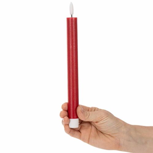 Świeca stożkowa LED, czerwona z ciepłym białym światłem, 24 cm, 2 sztuki | Floristik24.pl