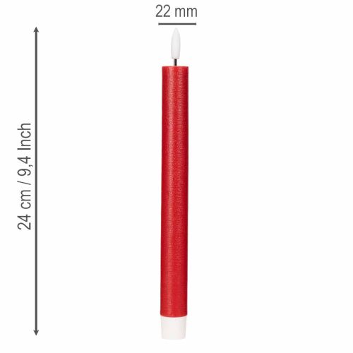 Świeca stożkowa LED, czerwona z ciepłym białym światłem, 24 cm, 2 sztuki | Floristik24.pl