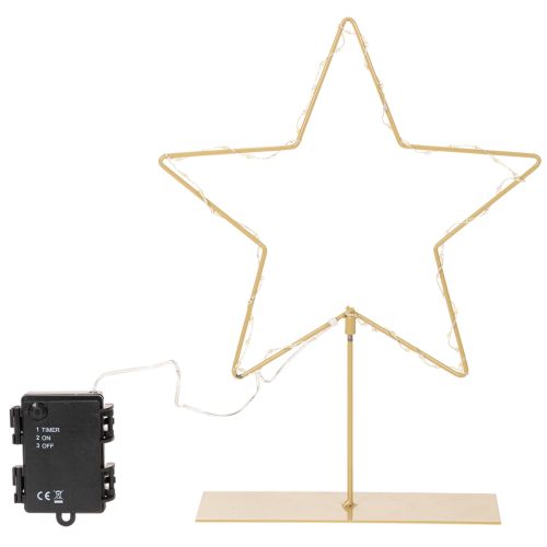 Gwiazda z 50 diodami LED, metalowa dekoracja stołu, zasilana bateriami, do użytku wewnątrz pomieszczeń, 33 cm | Floristik24.pl