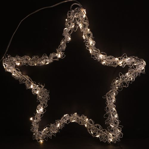 Gwiazda LED do zawieszenia srebrna metalowa 70 LED ciepła biel Ø25cm