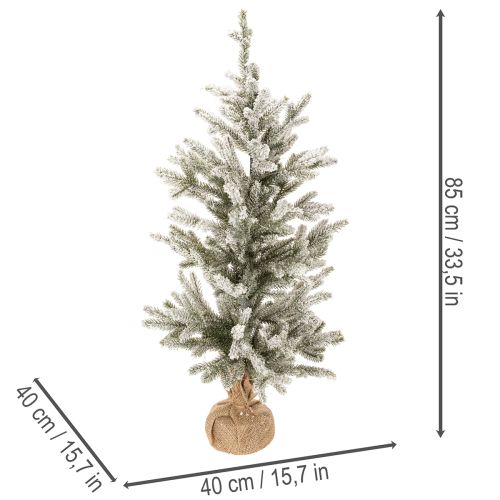 Sztuczna choinka ze śniegiem w worku jutowym, 40 diod LED, do użytku wewnątrz, 85 cm | Floristik24.pl