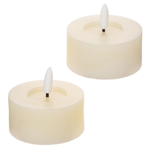 Podgrzewacz LED, ciepła biel, efekt migotania i timer, prawdziwy wosk, zasilany bateriami, 7 cm, 2 sztuki | Floristik24.pl