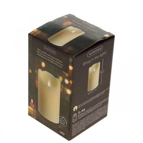 Floristik24 Woskowa świeca filarowa LED świeca ciepła biel Ø7,5 cm wys. 12,5 cm