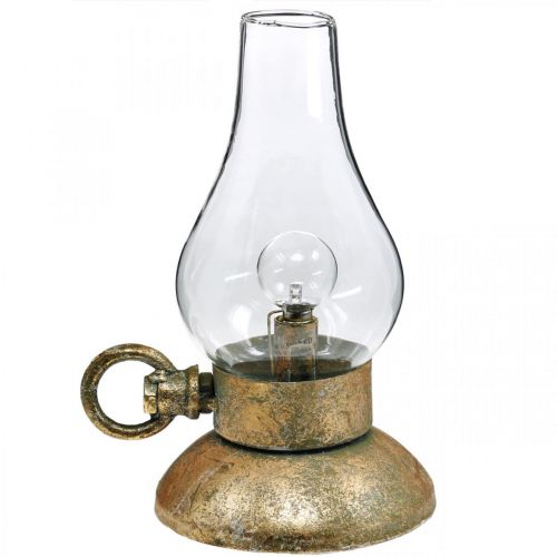 Floristik24 Antyczna lampa dekoracyjna, dioda LED w kolorze mosiądzu, wygląd vintage W19cm S13,5cm