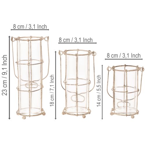 Latarnia ogrodowa, metalowa lampa wiatrowa Ø8,5cm H23/18,5/14,5cm zestaw 3-częściowy | Floristik24.pl