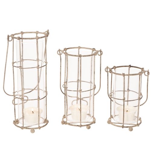 Latarnia ogrodowa, metalowa lampa wiatrowa Ø8,5cm H23/18,5/14,5cm zestaw 3-częściowy | Floristik24.pl