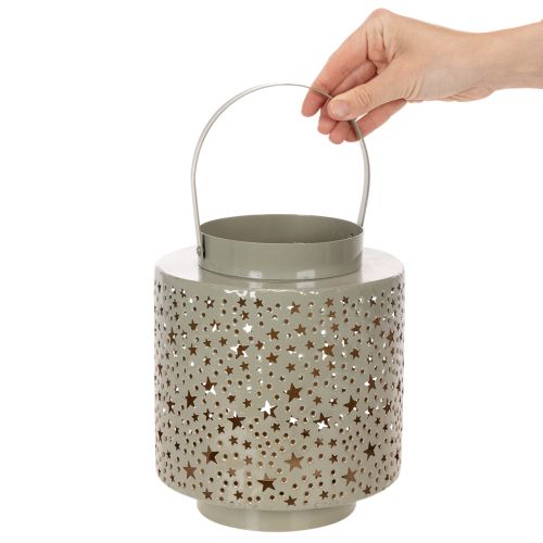 Latarnia z motywem gwiazdek, metalowa, zielona, 31 cm | Floristik24.pl