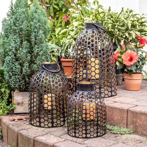 Floristik24 Latarnia metalowa czarna duża świecznik H52/40/30cm zestaw 3