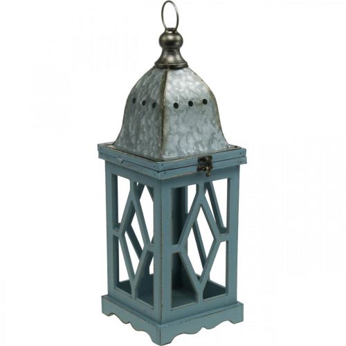 Floristik24 Drewniana latarnia z metalową dekoracją, dekoracyjna latarnia do zawieszenia, dekoracja ogrodowa niebiesko-srebrna W51cm