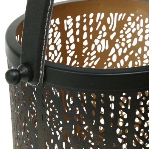 Floristik24 Lampion metalowy, lampion z drzewem, dekoracja jesienna, czarny, złoty Ø20/19/14cm H23,5/17/12,5cm