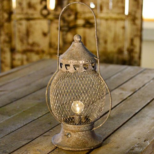 Floristik24 Metalowy Lampion, Lampa LED, Shabby Chic Ø16cm H33,5cm