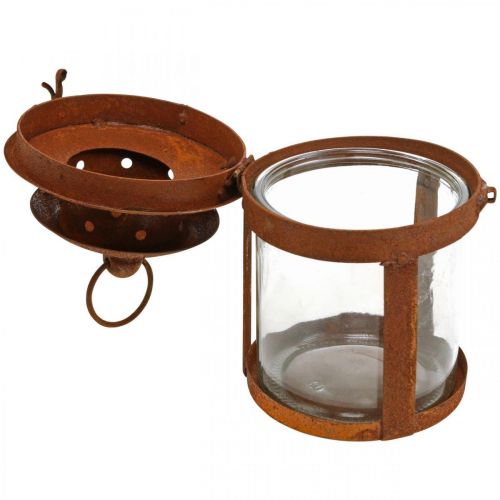 Floristik24 Latarnia metalowa z patyną, dekoracja letnia, latarnia z rdzy metalowej W18cm Ø10cm