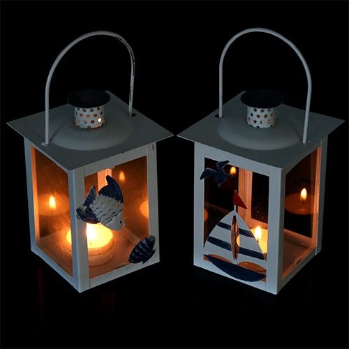 Floristik24 Zestaw lampionów 10cm x 10cm H22cm Biało-niebieski 2szt.
