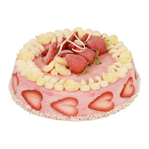 Floristik24 Manekin do jedzenia, sztuczne ciasto z kremem truskawkowym Ø23cm W9,5cm