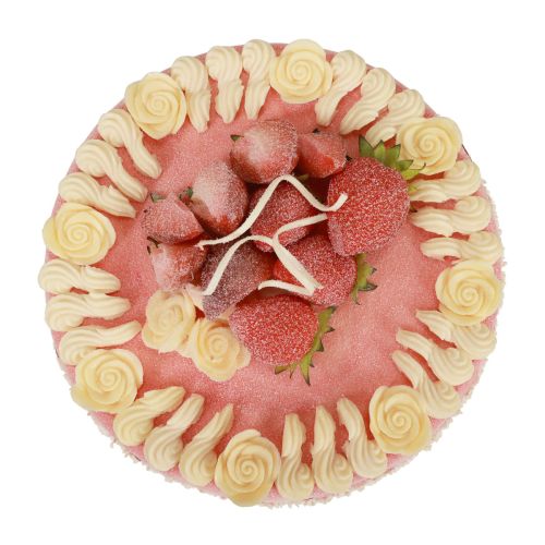 Floristik24 Manekin do jedzenia, sztuczne ciasto z kremem truskawkowym Ø23cm W9,5cm