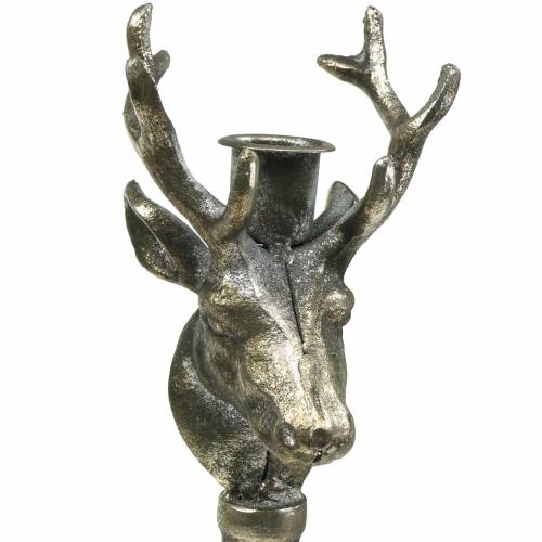 Floristik24 Świecznik jeleń głowa srebro antyk Ø13cm H40cm