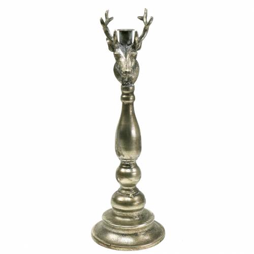 Floristik24 Świecznik jeleń głowa srebro antyk Ø13cm H40cm