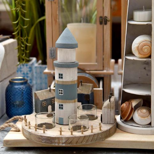 Floristik24 Lighthouse świecznik na tealight niebieski, biały 4 tealighty Ø25cm W28cm