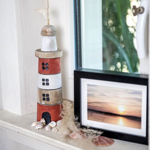 Produkt Drewniana latarnia morska morska dekoracja drewniana czerwono-biała wys. 30,5cm
