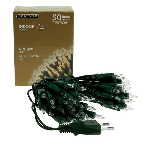 Floristik24 Lekki łańcuch mini 50 7,5 m do wewnątrz zielony / przezroczysty