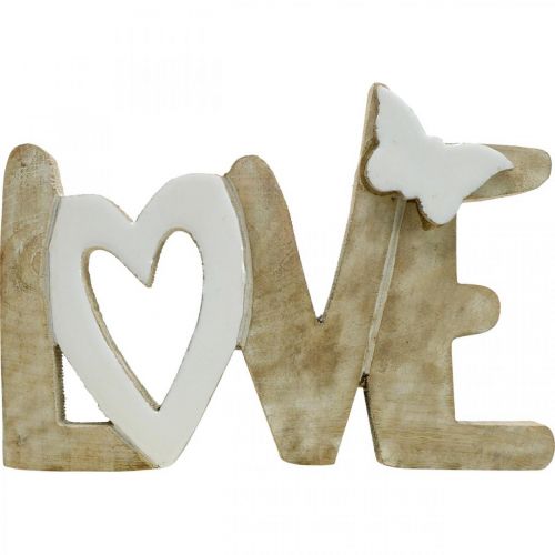 Floristik24 Dekoracja stołu "Love", dekoracja drewniana z sercem i motylem naturalny, biały dł.24cm wys.17,5cm