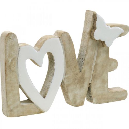 Floristik24 Dekoracja stołu "Love", dekoracja drewniana z sercem i motylem naturalny, biały dł.24cm wys.17,5cm