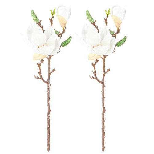 Produkt Magnolia Białe Sztuczne Pąki Kwiatowe Dekoracja Gałązka H40cm 2szt
