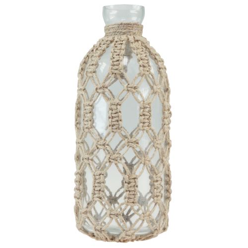 Produkt Wazon dekoracyjny ze szkła makramowego w butelce, naturalna juta Ø10,5cm W26cm