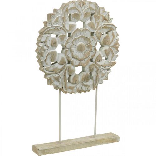Floristik24 Mandala kwiatowa, dekoracja drewniana na miejsce, dekoracja letnia, dekoracja stołu shabby chic naturalny, biały wys. 54,5 cm Ø34 cm