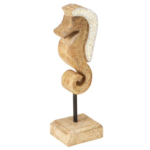 Dekoracja z drewna mango konik morski z perłami dekoracja stołu marynistyczna 20cm