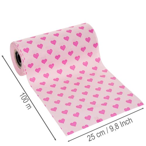 Papier do mankietów z motywem serca, różowy, 25cm, 100m | Floristik24.pl