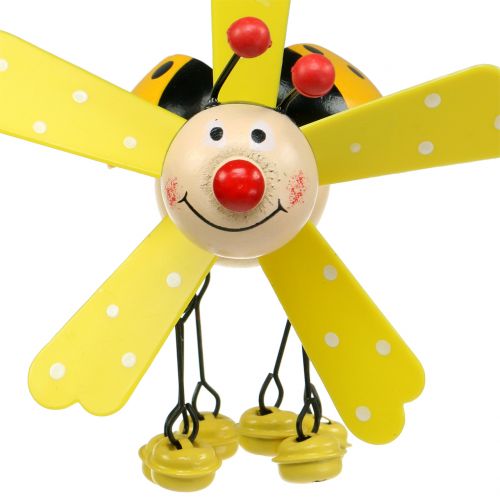 Floristik24 Dzwonek wietrzny Biedronka Drewno Żółty 12cm
