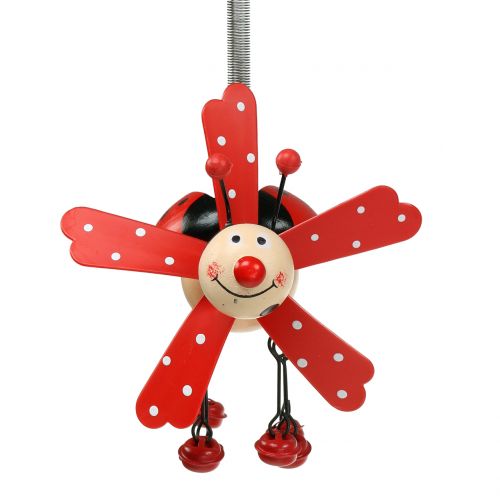 Floristik24 Gong wietrzny biedronka drewniany czerwony 12cm