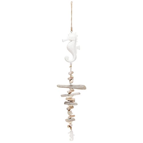 Produkt Girlanda ozdobna z drewna dryftowego, muszle, konik morski, biały, 55 cm