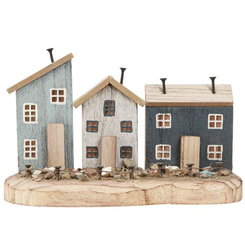 Produkt Morskie domy dekoracyjne drewniana wioska rybacka niebiesko-biała 26×16×10cm