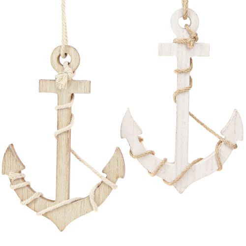 Produkt Kotwa morska drewniana do zawieszenia biała naturalna 13,5×20cm 2 szt