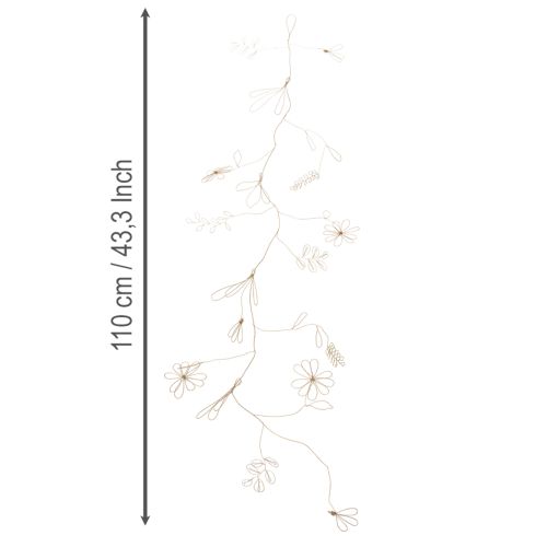 Produkt Girlanda dekoracyjna z metalowych kwiatów, drut na wianek kwiatowy, letnia dekoracja, dekoracja ścienna, złota, 110 cm