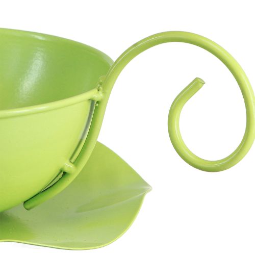 Produkt Filiżanka dekoracyjna metalowa jabłkowo-zielona ze spodkiem W8cm Ø11,5cm 2szt
