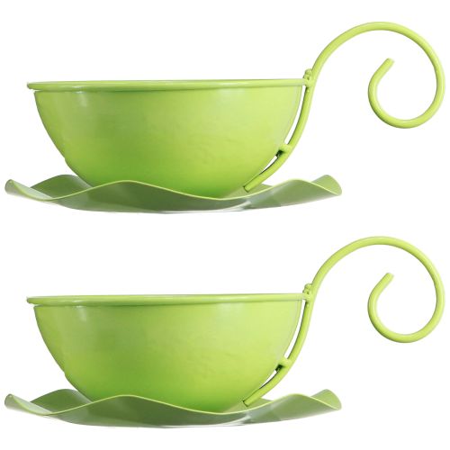 Produkt Filiżanka dekoracyjna metalowa jabłkowo-zielona ze spodkiem W8cm Ø11,5cm 2szt