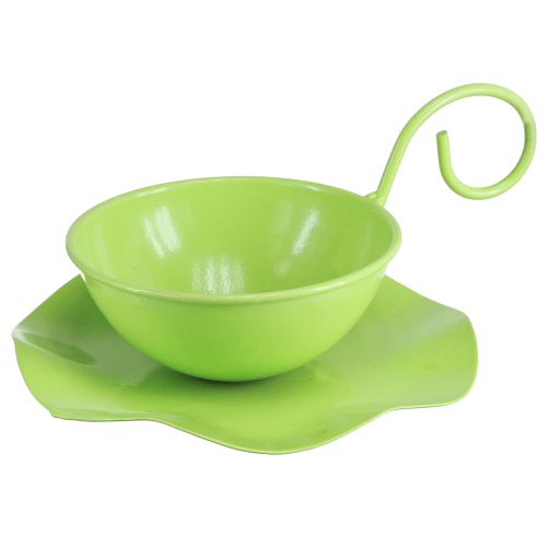 Produkt Filiżanka dekoracyjna metalowa ze spodkiem jasnozielona W8cm Ø11,5cm 2szt