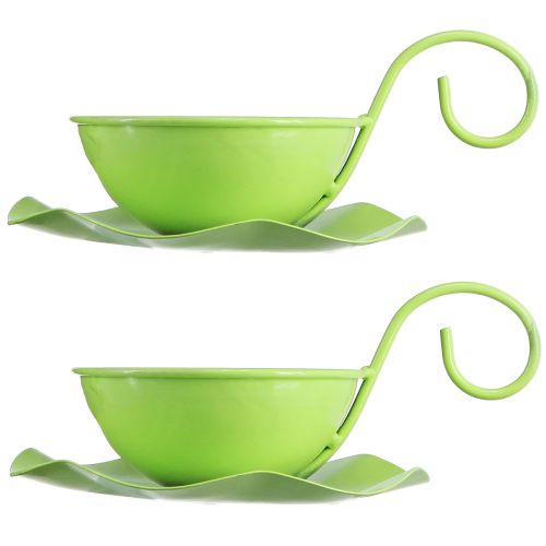 Produkt Filiżanka dekoracyjna metalowa ze spodkiem jasnozielona W8cm Ø11,5cm 2szt