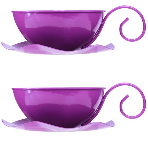 Produkt Metalowy dekoracyjny kubek Ø16cm H9cm filiżanka do herbaty ze spodkiem fioletowy 2 szt