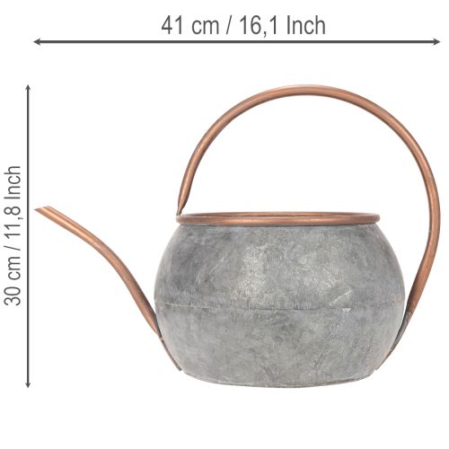 Metalowa dekoracyjna konewka, styl vintage, rustykalny, dekoracja ogrodu, do sadzenia, srebrno-miedziana, dł. 41 cm, Ø26 cm, wys. 30 cm | Floristik24.pl