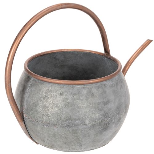 Metalowa dekoracyjna konewka, styl vintage, rustykalny, dekoracja ogrodu, do sadzenia, srebrno-miedziana, dł. 41 cm, Ø26 cm, wys. 30 cm | Floristik24.pl